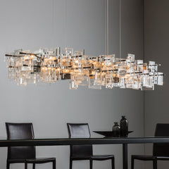 Fusion Pendant Light 15" Height by Hubbardton Forge with Clear Seeded Glass Shade and Dimmable Feature