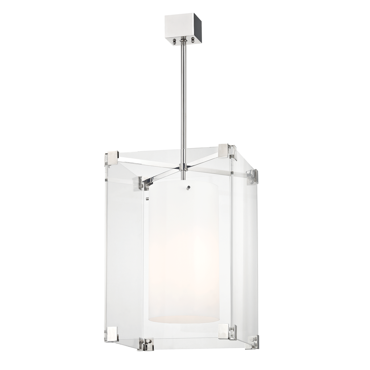 Achilles Large Pendant Light 29"H x 18"W, Polished Nickel & Acrylic, Adjustable Ceiling Fixture