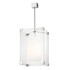 Achilles Large Pendant Light 29"H x 18"W, Polished Nickel & Acrylic, Adjustable Ceiling Fixture