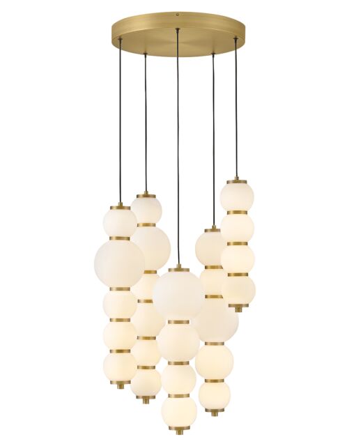 Trigo Small Abstract Chandelier by Hinkley Lighting - Etched Opal Glass, Lacquered Brass Finish