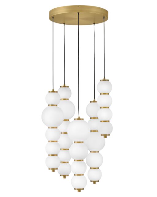 Trigo Small Abstract Chandelier by Hinkley Lighting - Etched Opal Glass, Lacquered Brass Finish