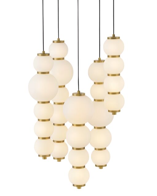 Trigo Small Abstract Chandelier by Hinkley Lighting - Etched Opal Glass, Lacquered Brass Finish