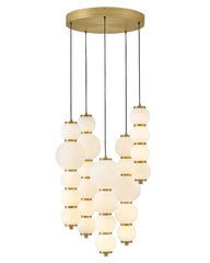 Trigo Small Abstract Chandelier by Hinkley Lighting - Etched Opal Glass, Lacquered Brass Finish