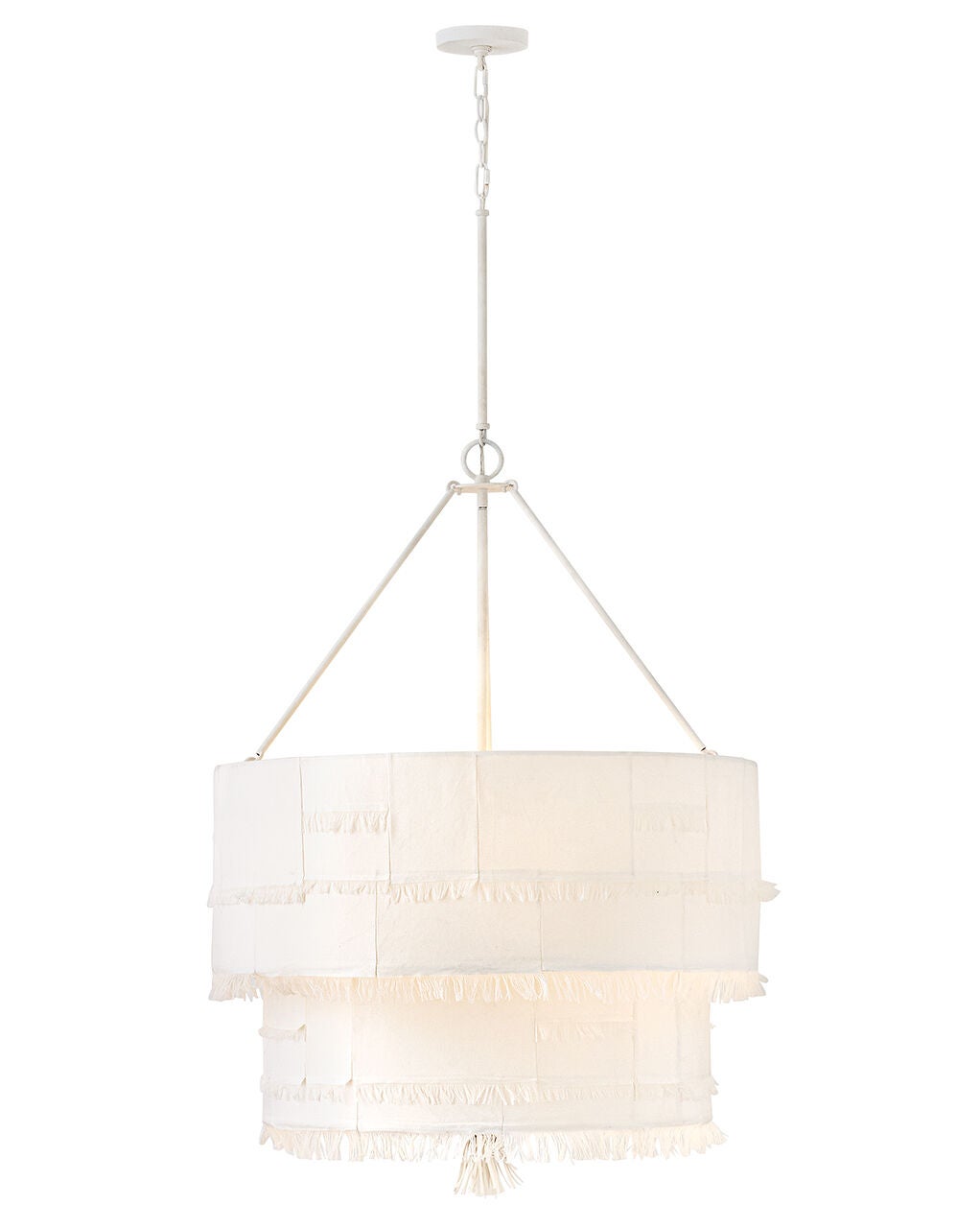 Baya Medium Drum Chandelier 30" Off-White Fabric Shade by Hinkley Lighting, Textured Plaster Finish