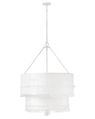 Baya Medium Drum Chandelier 30" Off-White Fabric Shade by Hinkley Lighting, Textured Plaster Finish