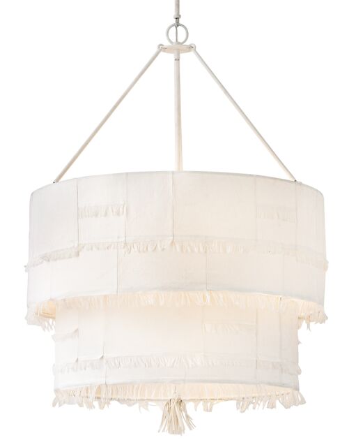 Baya Medium Drum Chandelier 30" Off-White Fabric Shade by Hinkley Lighting, Textured Plaster Finish