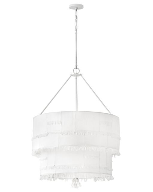 Baya Medium Drum Chandelier 30" Off-White Fabric Shade by Hinkley Lighting, Textured Plaster Finish