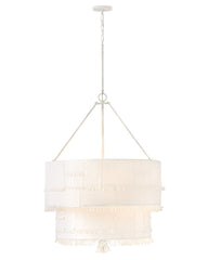 Baya Medium Drum Chandelier 30" Off-White Fabric Shade by Hinkley Lighting, Textured Plaster Finish