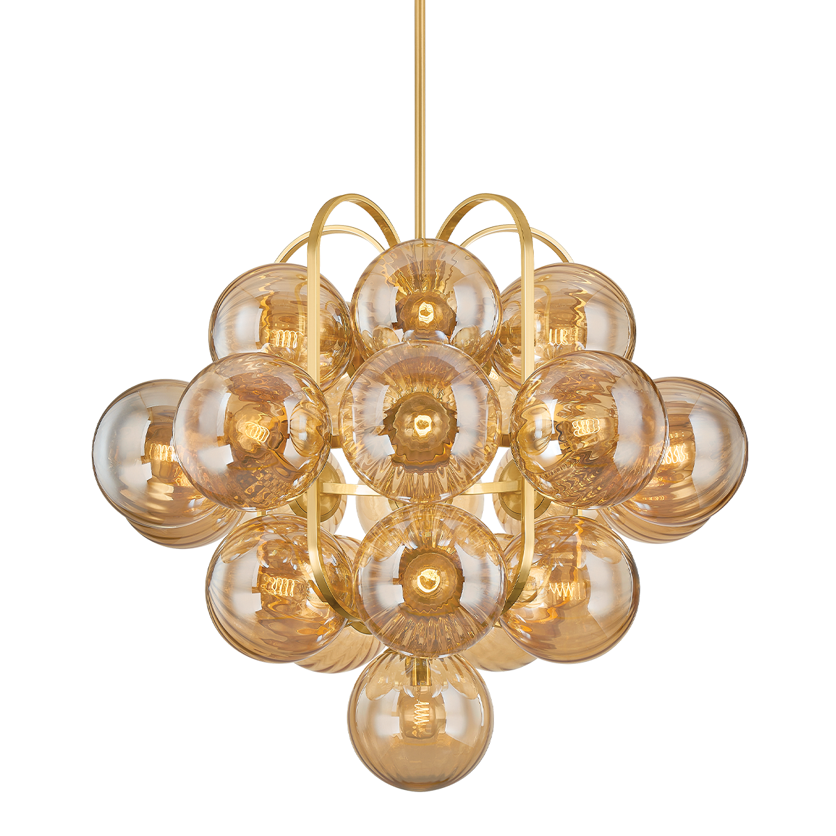 Cronus 21-Light Chandelier by Corbett Lighting, Antique-Inspired Vintage Polished Brass with Glass Orbs