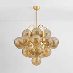 Cronus 21-Light Chandelier by Corbett Lighting, Antique-Inspired Vintage Polished Brass with Glass Orbs