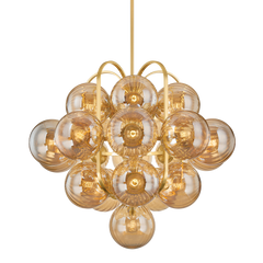 Cronus 21-Light Chandelier by Corbett Lighting, Antique-Inspired Vintage Polished Brass with Glass Orbs