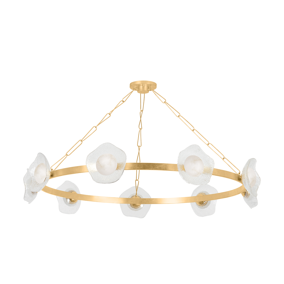 Almandine 9-Light Chandelier by Corbett Lighting, Vintage Gold Leaf Finish, Elegant Floral Shades