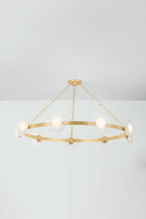 Almandine 9-Light Chandelier by Corbett Lighting, Vintage Gold Leaf Finish, Elegant Floral Shades