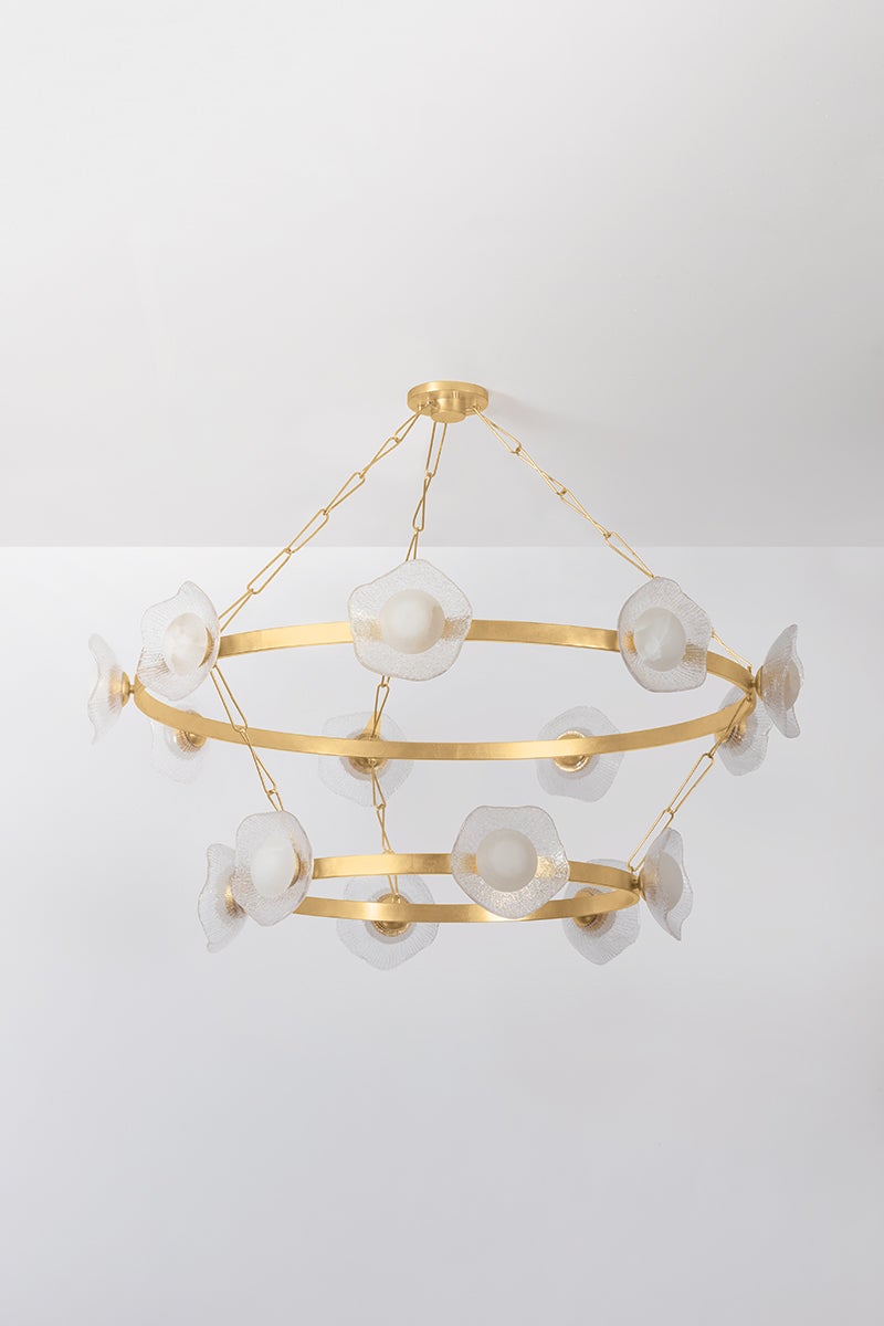 Almandine 15-Light Modern Chandelier by Corbett Lighting, Vintage Gold Leaf Finish, Dimmable LED