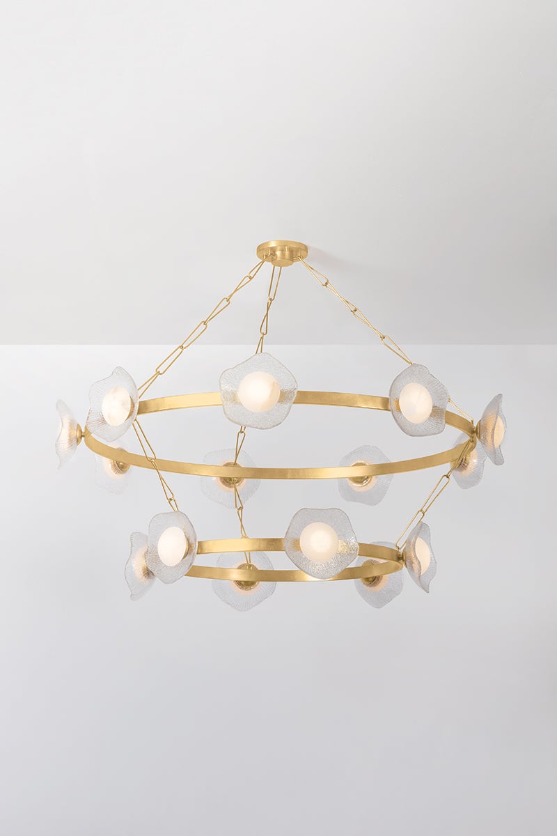 Almandine 15-Light Modern Chandelier by Corbett Lighting, Vintage Gold Leaf Finish, Dimmable LED