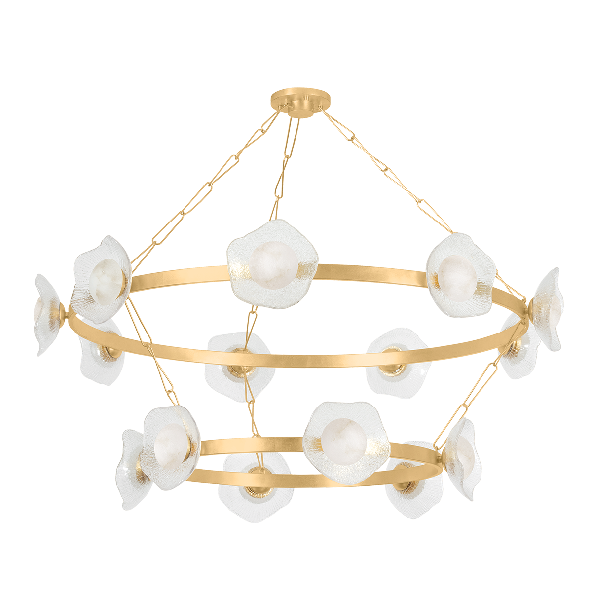 Almandine 15-Light Modern Chandelier by Corbett Lighting, Vintage Gold Leaf Finish, Dimmable LED