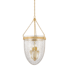 Angus Large Lantern by Corbett Lighting - Vintage Brass, Mica Glass Shade, 4-Light Ceiling Fixture, UL Damp Rated