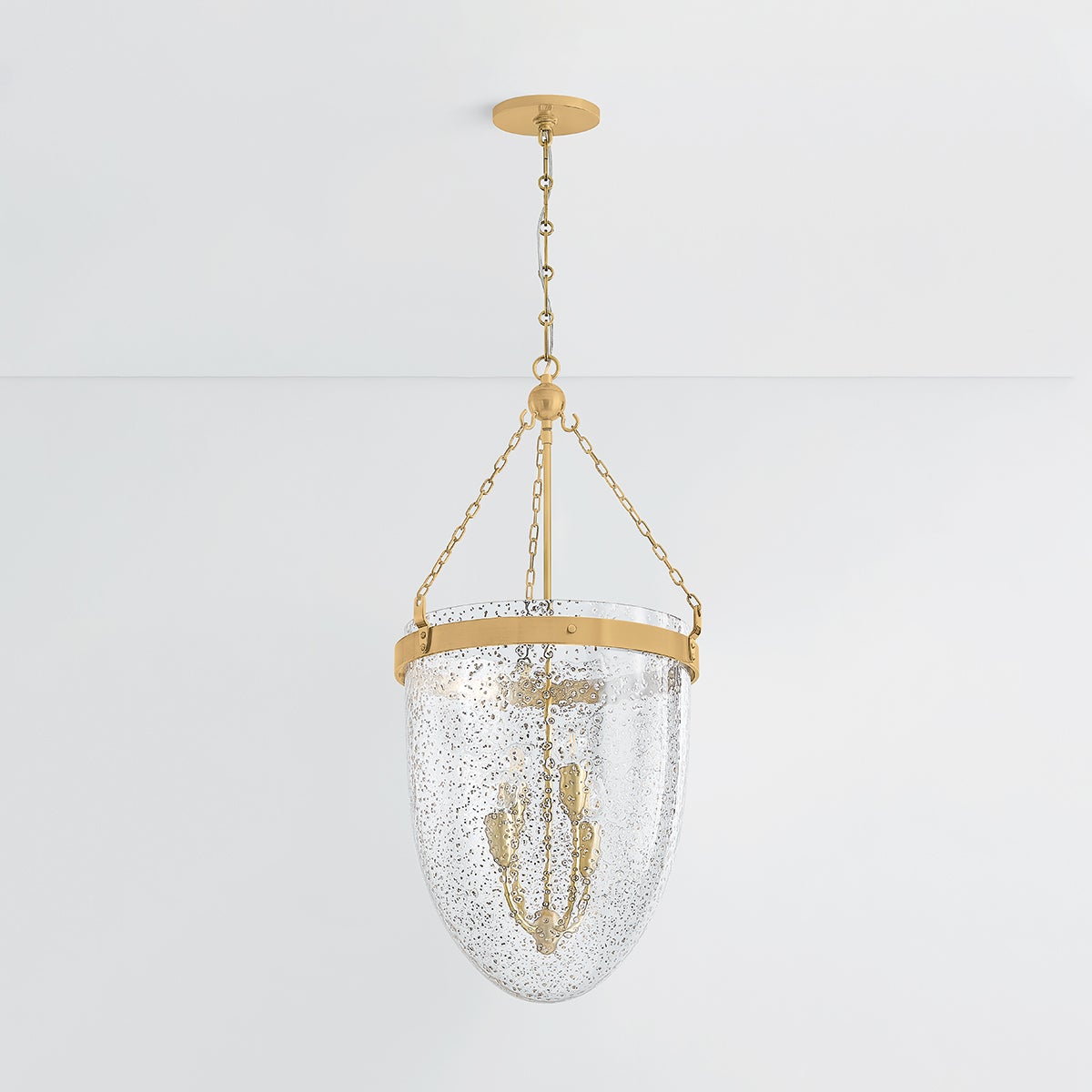 Angus Large Lantern by Corbett Lighting - Vintage Brass, Mica Glass Shade, 4-Light Ceiling Fixture, UL Damp Rated