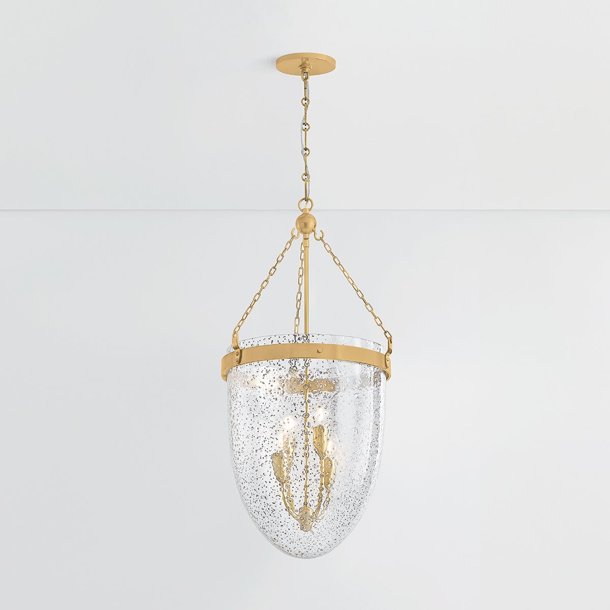 Angus Large Lantern by Corbett Lighting - Vintage Brass, Mica Glass Shade, 4-Light Ceiling Fixture, UL Damp Rated