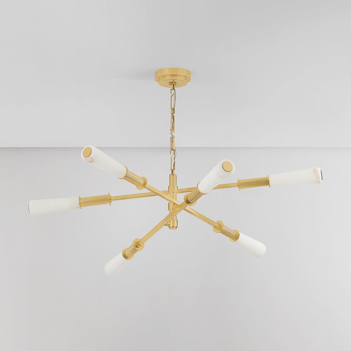 Dashiell Chandelier 48" Wide by Corbett Lighting - Vintage Polished Brass, Alabaster Shades, 6 LED Lights