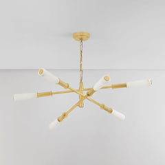 Dashiell Chandelier 48" Wide by Corbett Lighting - Vintage Polished Brass, Alabaster Shades, 6 LED Lights