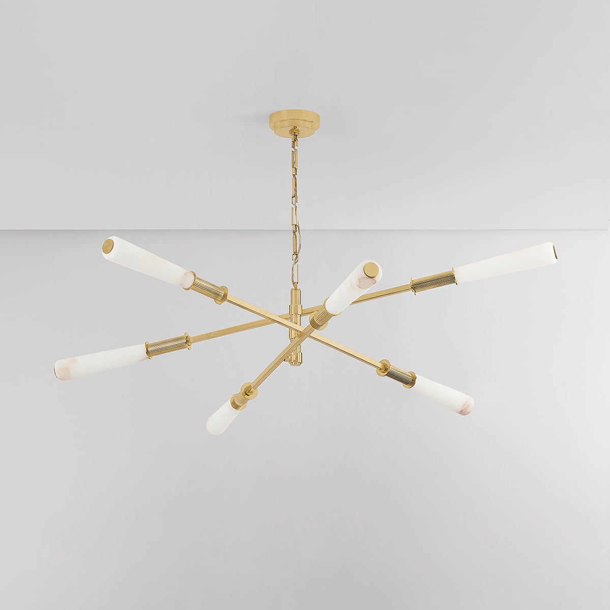 Dashiell 6-Light Large Chandelier by Corbett Lighting - Vintage Polished Brass with Alabaster Shades