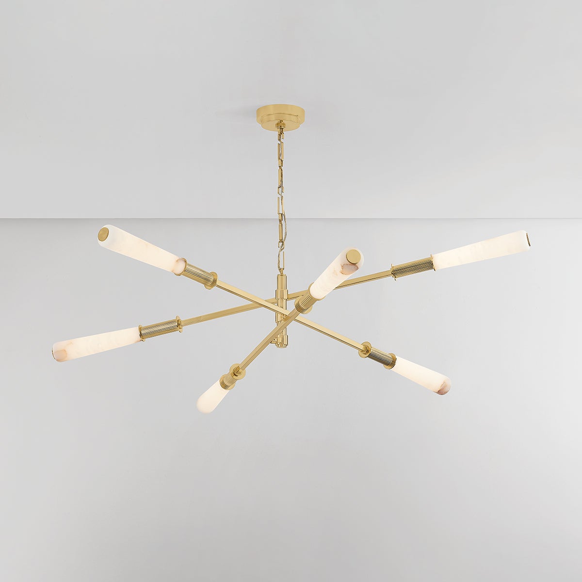 Dashiell 6-Light Large Chandelier by Corbett Lighting - Vintage Polished Brass with Alabaster Shades