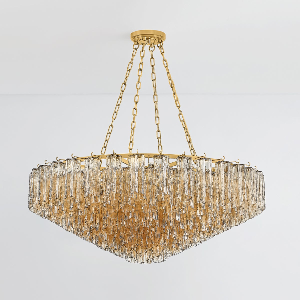 Watertown 21-Light Aged Brass Chandelier with Champagne Tronchi Glass Shades by Hudson Valley