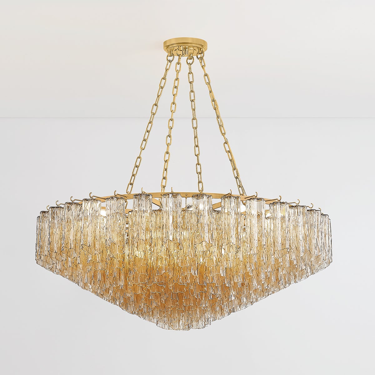 Watertown 21-Light Aged Brass Chandelier with Champagne Tronchi Glass Shades by Hudson Valley