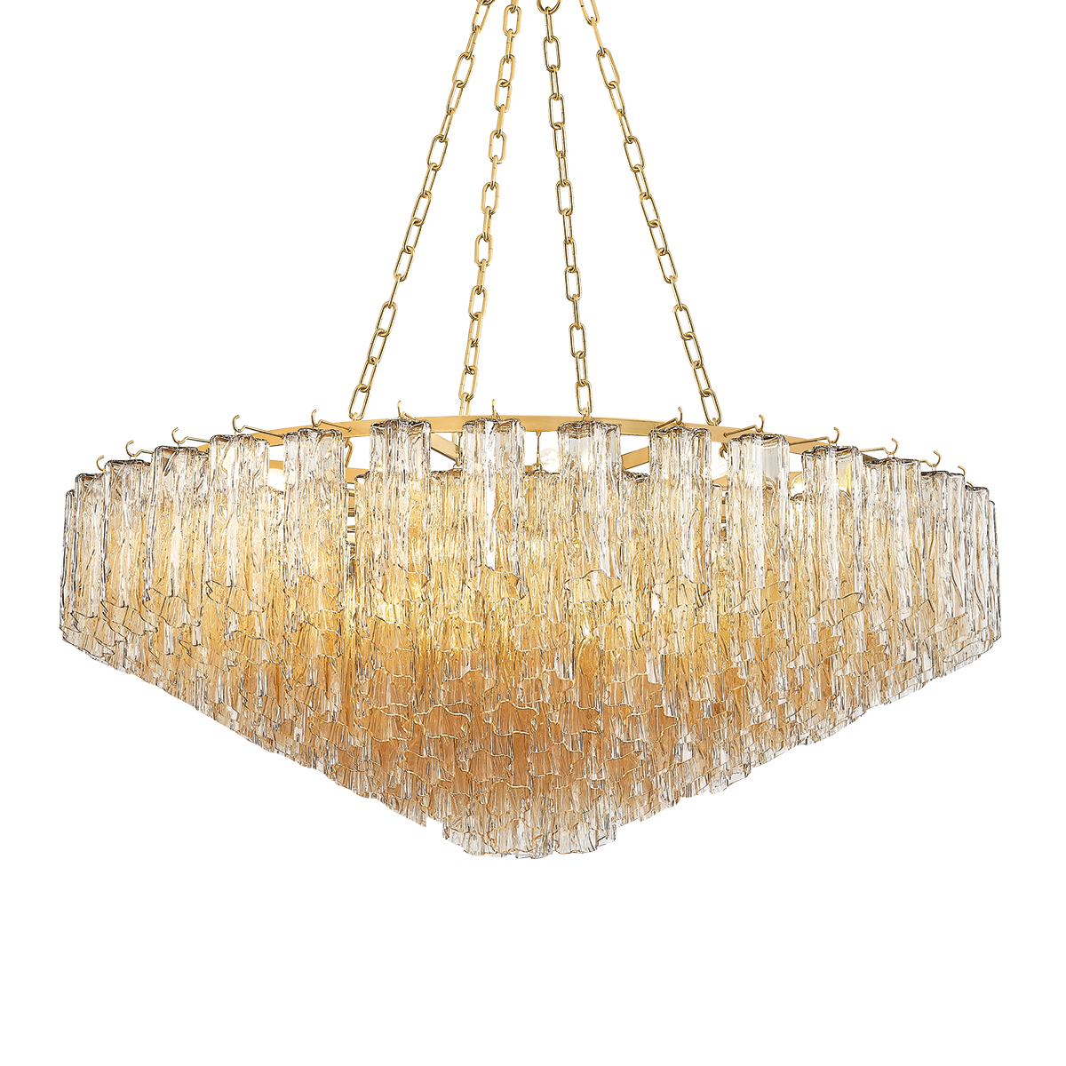 Watertown 21-Light Aged Brass Chandelier with Champagne Tronchi Glass Shades by Hudson Valley