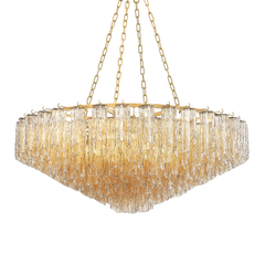 Watertown 21-Light Aged Brass Chandelier with Champagne Tronchi Glass Shades by Hudson Valley