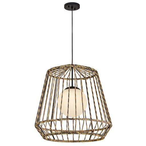 Arlen Hanging Pendant Light by Hinkley Lighting - Coastal All-Weather Rattan Shade, UL Wet Rated