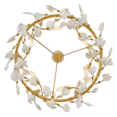 Audra 36" Large Ring Chandelier by Fredrick Ramond - Deluxe Gold Finish with Ceramic Ginkgo Leaves