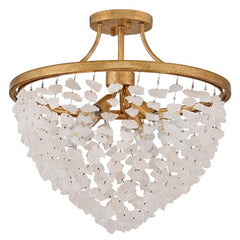 Myra Medium Semi-Flush Mount Light by Fredrick Ramond, Distressed Brass with Rock Crystal Accents