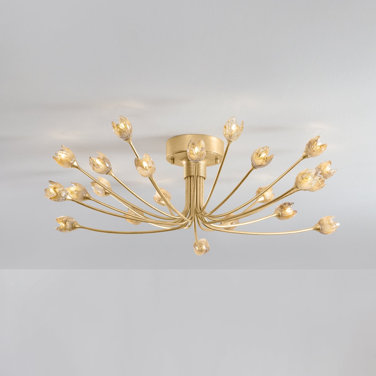 Falkirk 22-Light Semi Flush Ceiling Light by Hudson Valley Lighting, Vintage Gold Leaf Finish