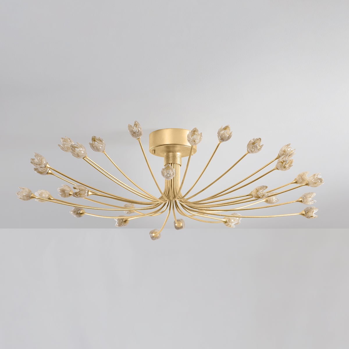 Falkirk 30-Light Semi Flush Mount - Vintage Gold Leaf with Dimmable Champagne Glass Shades