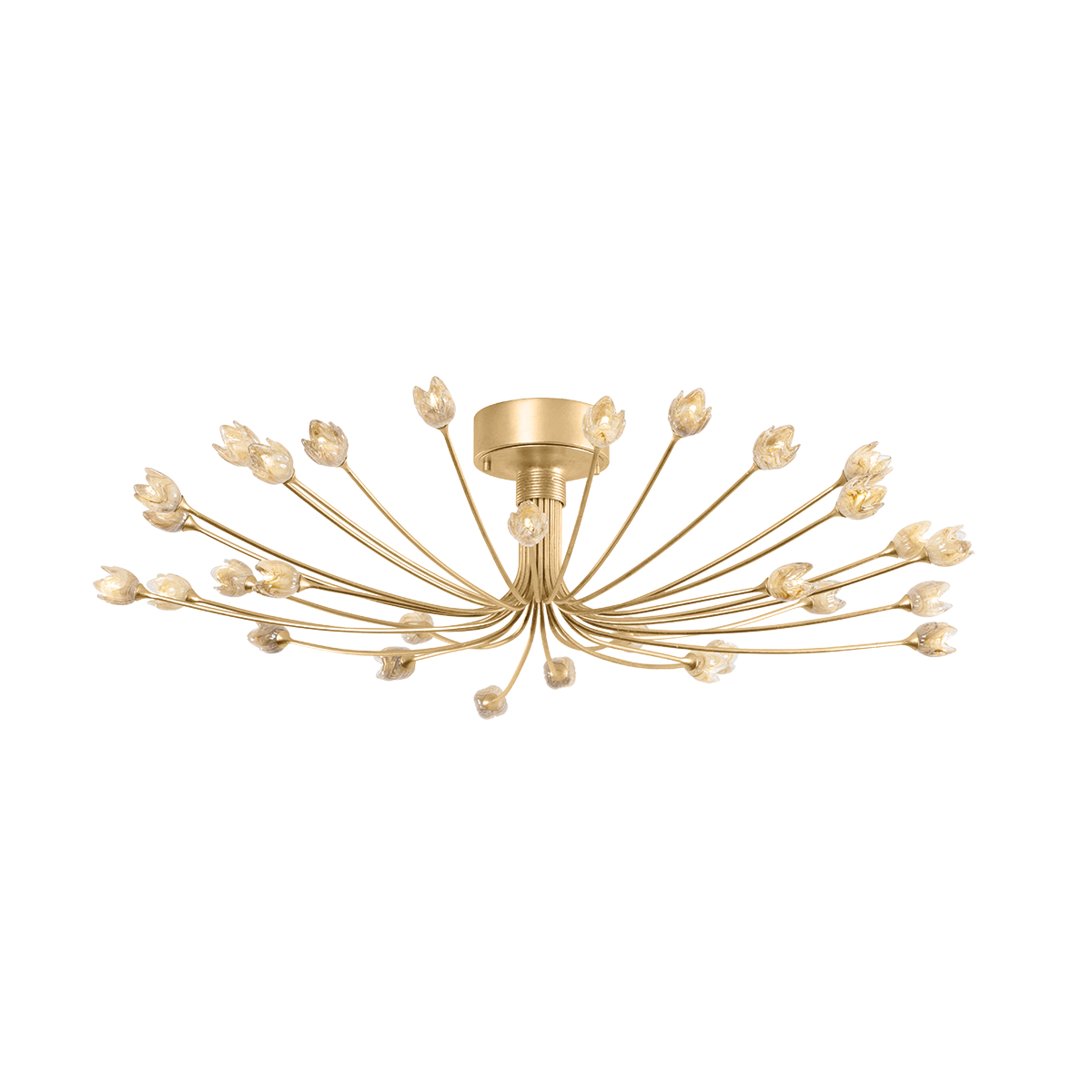 Falkirk 30-Light Semi Flush Mount - Vintage Gold Leaf with Dimmable Champagne Glass Shades