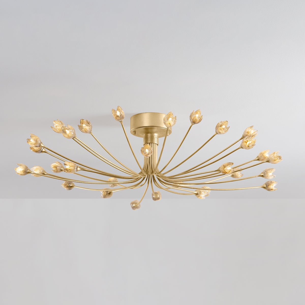 Falkirk 30-Light Semi Flush Mount - Vintage Gold Leaf with Dimmable Champagne Glass Shades