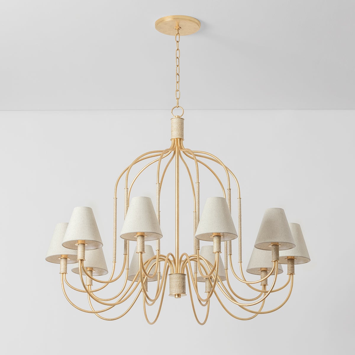 Warrensburg 10-Light Vintage Gold Leaf Chandelier by Hudson Valley Lighting, Adjustable Height, UL Damp Rated