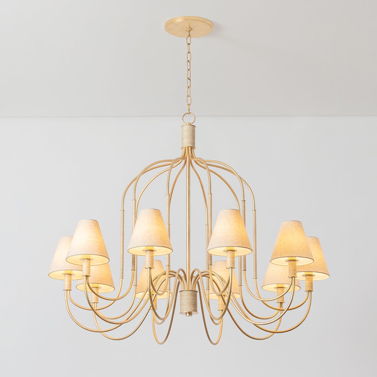 Warrensburg 10-Light Vintage Gold Leaf Chandelier by Hudson Valley Lighting, Adjustable Height, UL Damp Rated