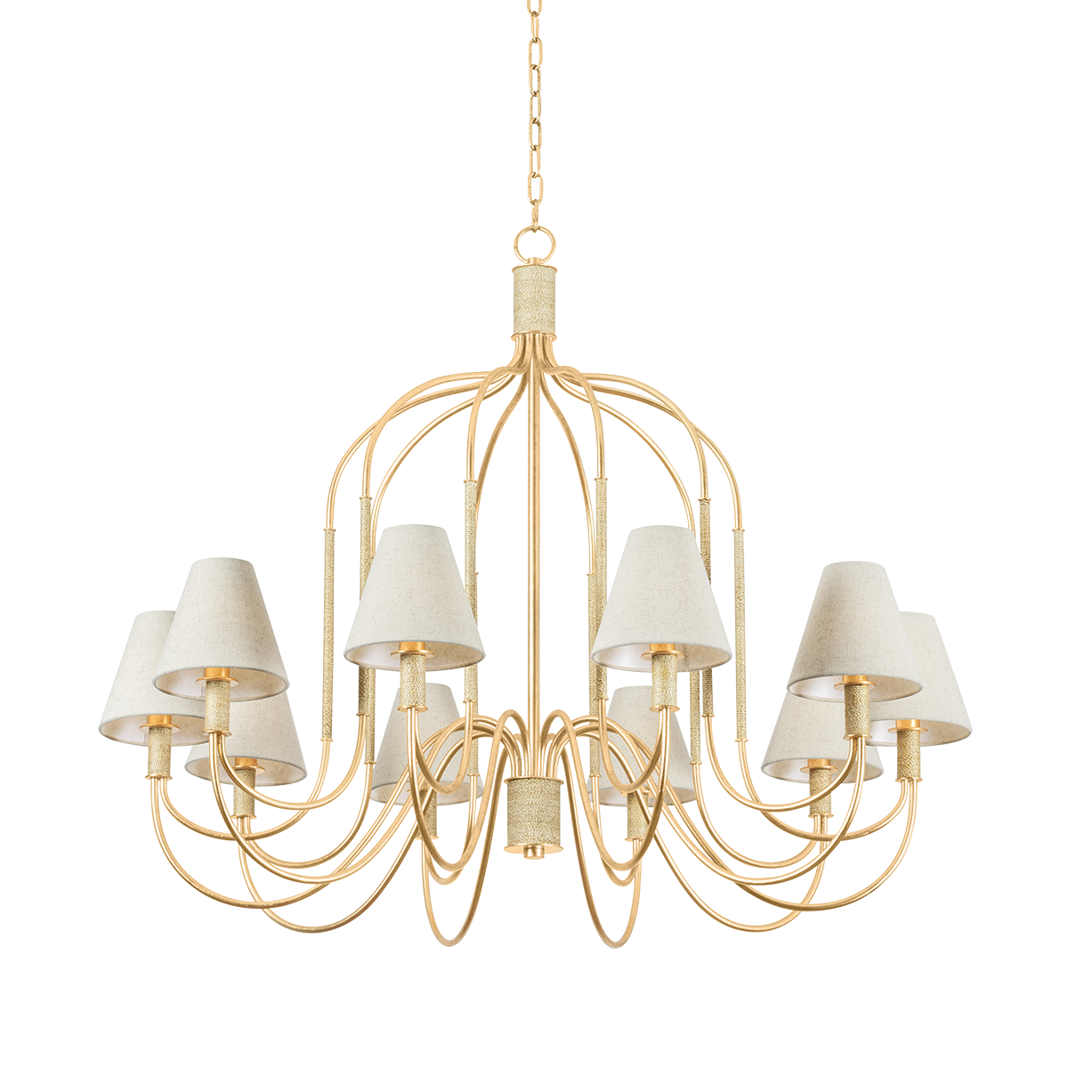 Warrensburg 10-Light Vintage Gold Leaf Chandelier by Hudson Valley Lighting, Adjustable Height, UL Damp Rated