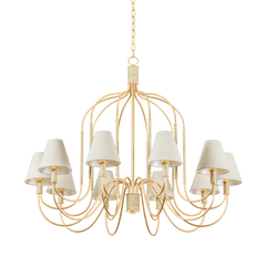 Warrensburg 10-Light Vintage Gold Leaf Chandelier by Hudson Valley Lighting, Adjustable Height, UL Damp Rated