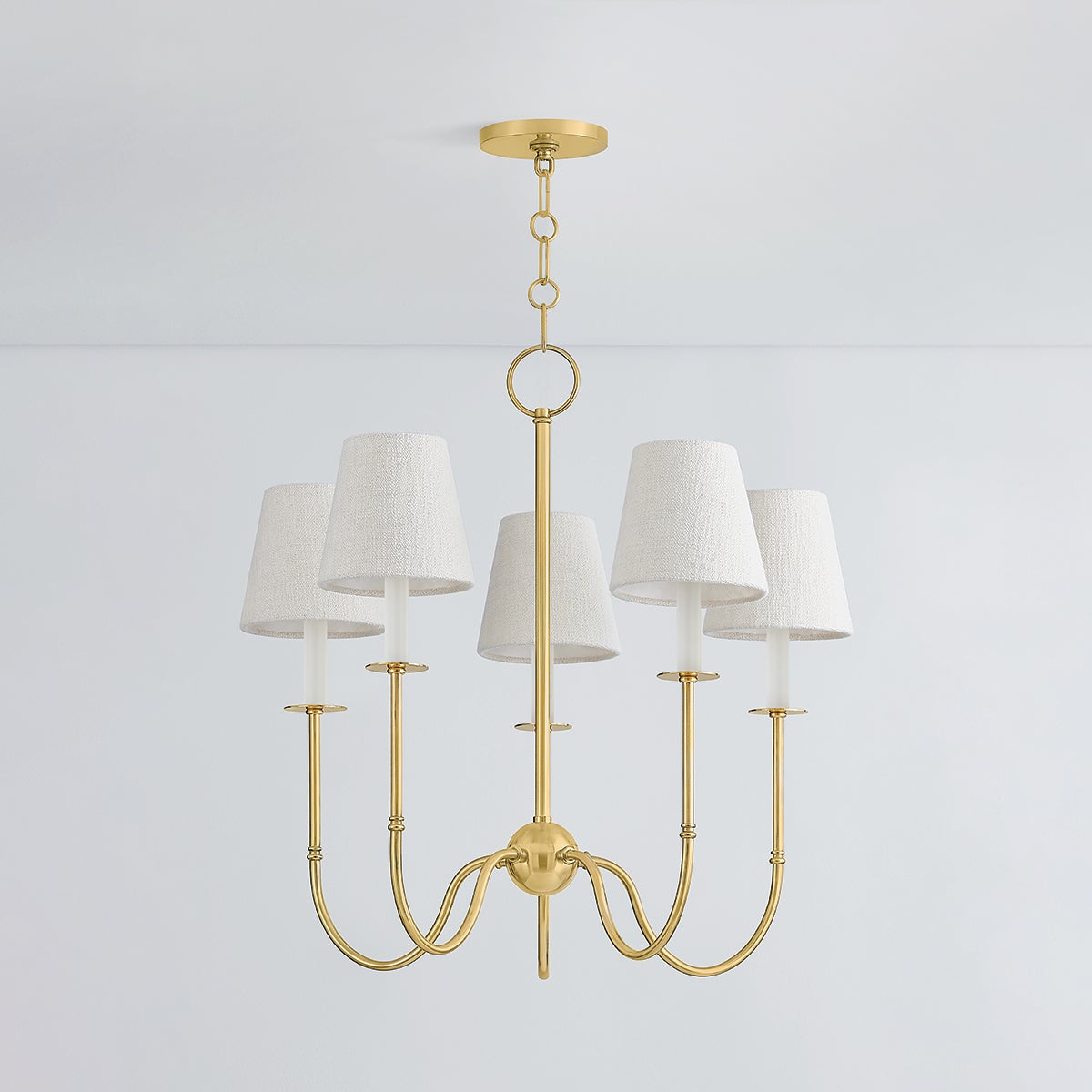 Amina 5-Light Chandelier by Hudson Valley Lighting, Aged Brass Finish with Linen Shades