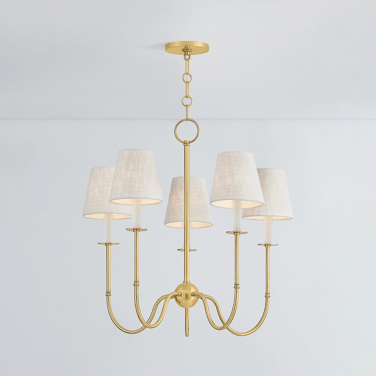 Amina 5-Light Chandelier by Hudson Valley Lighting, Aged Brass Finish with Linen Shades