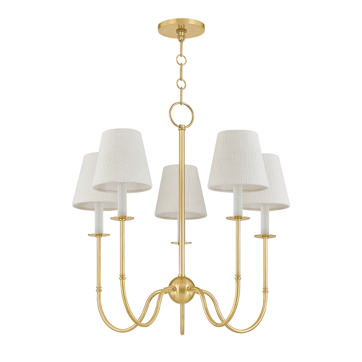 Amina 5-Light Chandelier by Hudson Valley Lighting, Aged Brass Finish with Linen Shades