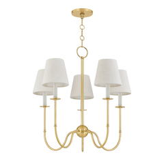 Amina 5-Light Chandelier by Hudson Valley Lighting, Aged Brass Finish with Linen Shades