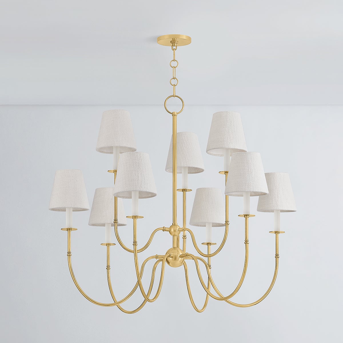 Hudson Valley Lighting Amina 9-Light Chandelier, Aged Brass Finish with Linen Shades, Dimmable