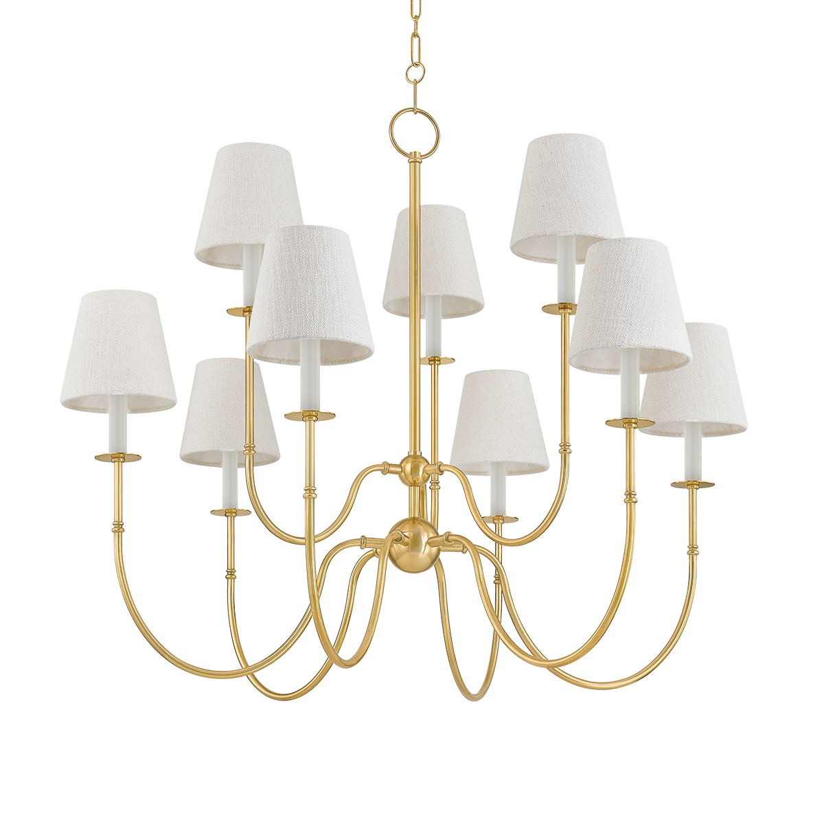 Hudson Valley Lighting Amina 9-Light Chandelier, Aged Brass Finish with Linen Shades, Dimmable