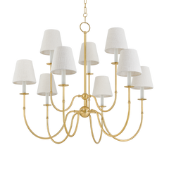 Hudson Valley Lighting Amina 9-Light Chandelier, Aged Brass Finish with Linen Shades, Dimmable