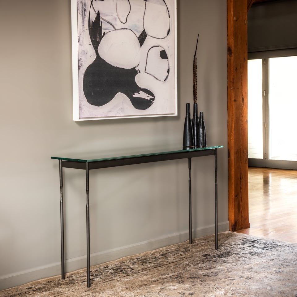 Hubbardton Forge Senza Console Table with Solid Steel Legs, Modern Design, Custom Finish Options